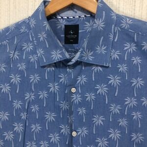 TAILORBYRD COLLECTION Mens XXL Blue Palm Tree Short Sleeve Button Up Shirt